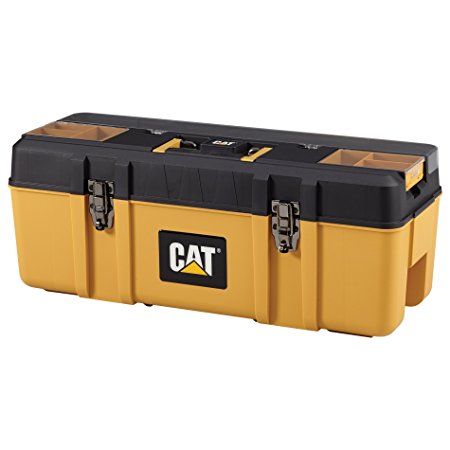 Cat Premium Plastic Portable Tool Box with Lid Organization and Removable Tote, 26" W - Designed, Engineered and Assembled in the USA