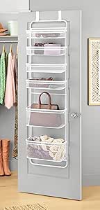 Whitmor Over The Door Organizer - 6 Sections - Pantry, Bathroom, Accessory Organizer - Metal and Mesh - White