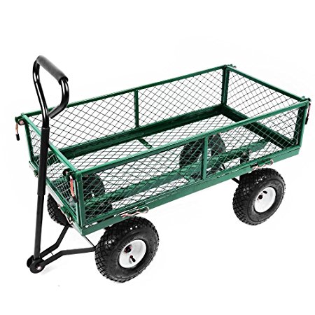 Oypla Heavy Duty Metal Gardening Trolley - Green Trailer Cart