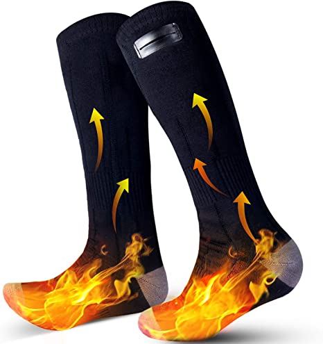 Heated Socks, Rechargeable Heated Socks for Men Electric Socks with 2 Heating Plates & 3 Heating Settings up to 8 Hours, Washable Heated Socks Winter Warm Socks for Skiing Camping Fishing Hiking