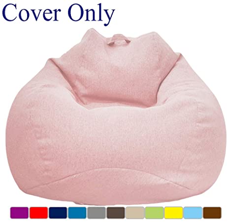 WAQIA Stuffed Animal Storage Bean Bag Chair Cover (No Filler) - Stuffable Zipper Beanbag Cover-100% Premium Cotton Linen - Memory Foam Beanbag Replacement Cover for Adults and Kids Without Filling
