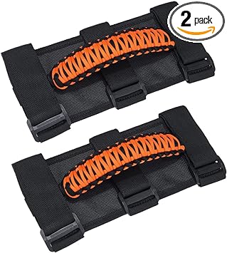 JOYTUTUS Grab Handles Compatible with Wrangler, 2 Pack Roll Bar Grab Handles Grip Handle, 3 Straps Design for Wrangler Accessories JK JKU JL JLU TJ LJ 1997 to 2023 & Gladiator - Orange