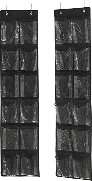 Simple Houseware 24 Pockets - 2PK 12 Large Pockets Over Door Hanging Shoe Organizer, Black (58'' x 12.5'')