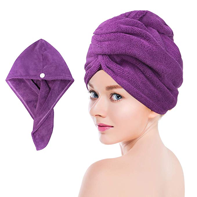 Towel Master Turban Hair Towel,Spa Days Luxury Absorbent, Lightweight (Purple)