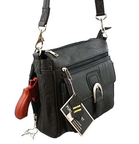 Black Right or Left Draw Crossbody / Shoulder Carry - Leather Locking Concealment Purse / Gun Bag - CCW Concealed Carry Pistol