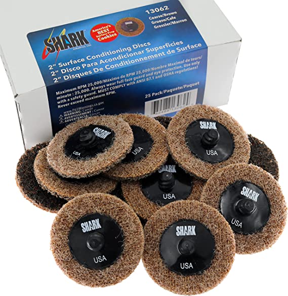 Shark Industries PN-13062 25-Pack Brown/Coarse Type R Quick Change Surface Conditioning Discs, 2” Diameter – Coarse Grit for Cleaning, Finishing and Deburring on All Metals (25 Discs)