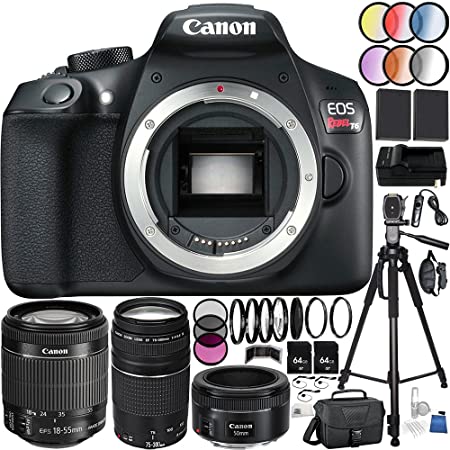 Canon EOS Rebel T6 DSLR Camera 39PC Kit - International Version (No Warranty) w/Canon EF-S 18-55mm f/3.5-5.6 is STM Lens, Canon EF 75-300mm f/4-5.6 III Lens, Canon EF 50mm f/1.8 STM Lens, More