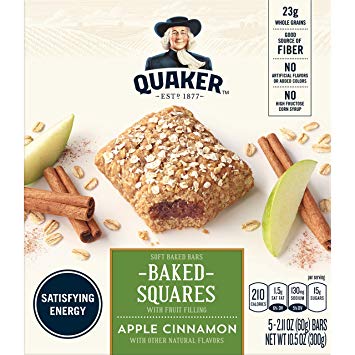 Quaker Baked Squares, Soft Baked Bars, Apple Cinnamon, 5 Bars