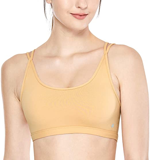 CRZ YOGA Women's Mesh Back Wirefree Padded Cute Spaghetti Strap Bra Cotton Yoga Sports Bra