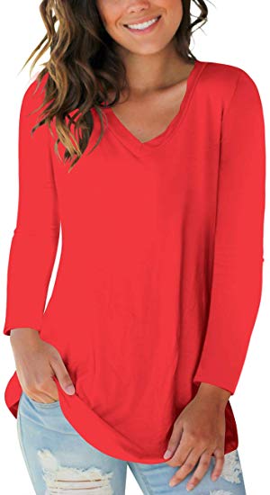 Womens Tops V Neck Tee Casual Short Sleeve and Long Sleeve T Shirts