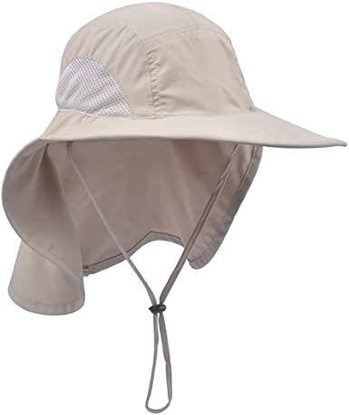 ICOLOR Sun Cap Fishing Hat with Neck Flap Cover UPF 50  Wide Brim Sun Protection Hat for Men & Women