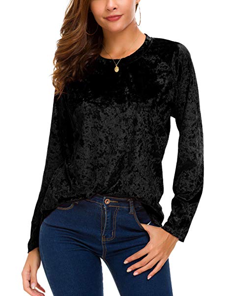 Urban CoCo Women's Vintage Velvet T-Shirt Casual Long Sleeve Top