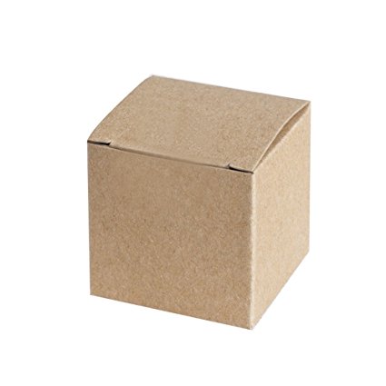 Ling's moment Kraft Gift Favor Boxes 2x2x2 Inch, Pack of 50, Brown Square Cardboard Jewelry Boxes for Wedding Party, Crafting, Cupcake Boxes