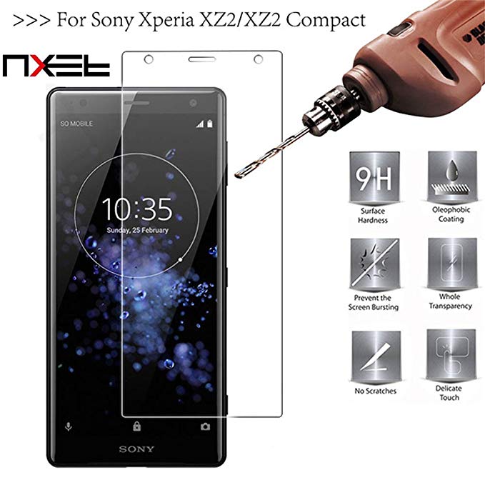 Sony Xperia XZ2 Compact Screen Protect, NXET Tempered Glass Screen Protector, High Definition, Anti-Scratch, High Touch Sensitivity, Bubble-Free, Anti-Fingerprint Protective Film Cover for Sony XZ2 Co