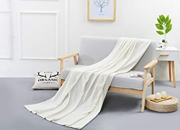 PuTian Australian Ultrasoft Merino Wool Blanket Silky Throw for Summer Lightweight White 80by46 inch