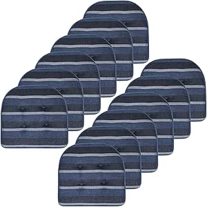 Sweet Home Collection Chair Cushion Memory Foam Pads Tufted Slip Non Skid Rubber Back U-Shaped 17" x 16" Seat Cover, 12 Count (Pack of 1), Bradford Steel Blue