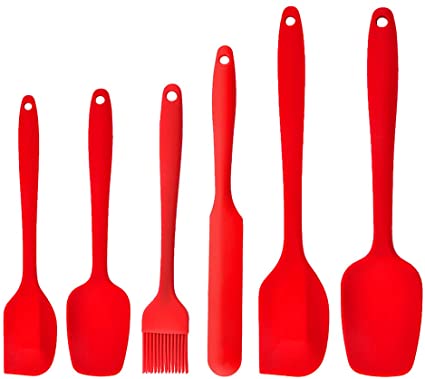 Cooking Silicone Cream Spatula 6 piece set Silicone Spatula Integrated Cake Cream Spatula Multi-Function Baking Tool (Red)