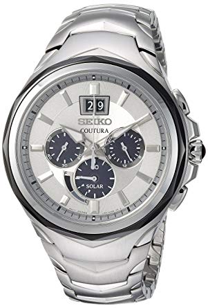 Seiko Men's COUTURA Chronograph Japanese-Quartz Watch with Stainless-Steel Strap, Silver, 22 (Model: SSC627)