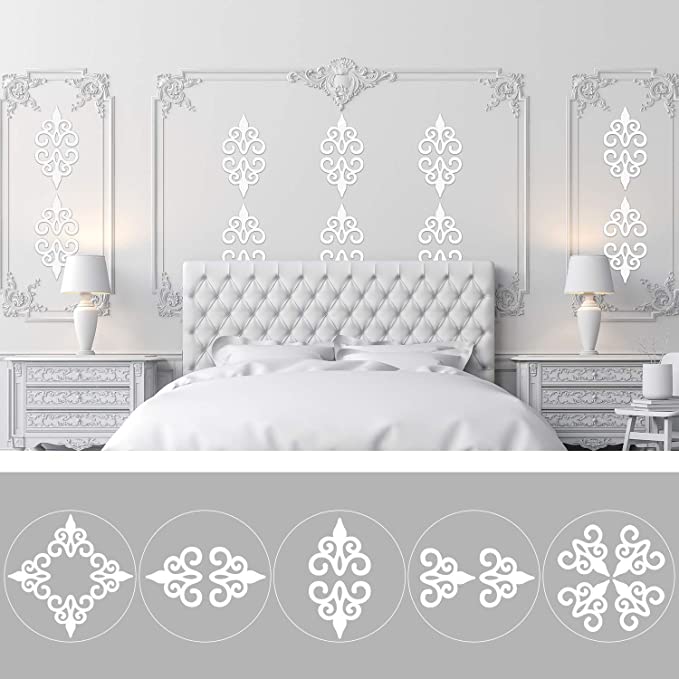 32 Pieces Acrylic Hollow Mirror Wall Stickers Silver Removable DIY Decals Self Adhesive Art Murals Wall Decor for Home Decoration Living Bedroom TV Background Ceiling, 5 x 5 Inch