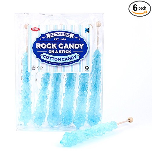 Extra Large Rock Candy Sticks: 6 Light Blue Cotton Candy Lollipop - Individually Wrapped - Espeez Rock Candy Sticks for Candy Buffet, Birthdays, Weddings, Receptions, Bridal and Baby Showers
