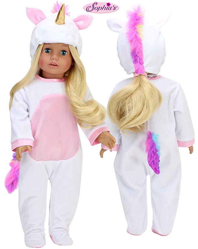 Sophia's 18 Inch Doll Unicorn Costume with Rainbow Hair | 2 Piece Unicorn Doll Outfit for 18 Inch Dolls