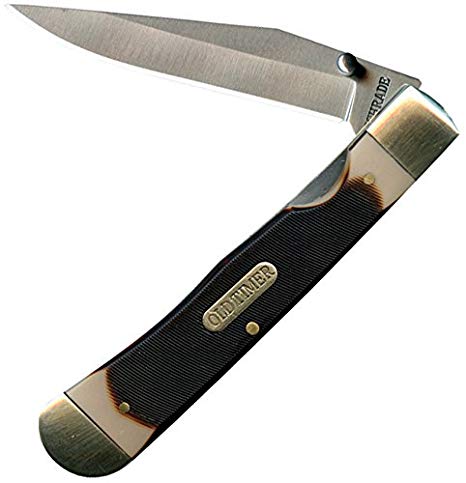 Old Timer 294OT Liner Lock Trapper 7.2in S.S. Traditional Lockblade Folding Knife with 3.1in Clip Point Blade and Sawcut Handle for Outdoor, Hunting, Camping and EDC