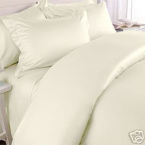Solid Ivory 300 Thread Count Full/Queen Size 3PC Duvet Cover Set 100 % Egyptian Cotton with button enclosure