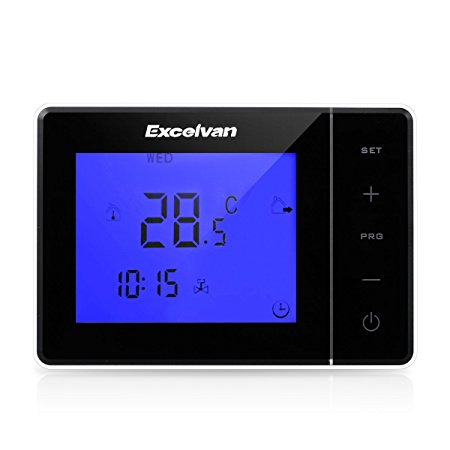 Excelvan Digital Large LCD Display Touching Screen Electric Heating Programmable Thermostat with Blue Backlight, Black (Black)