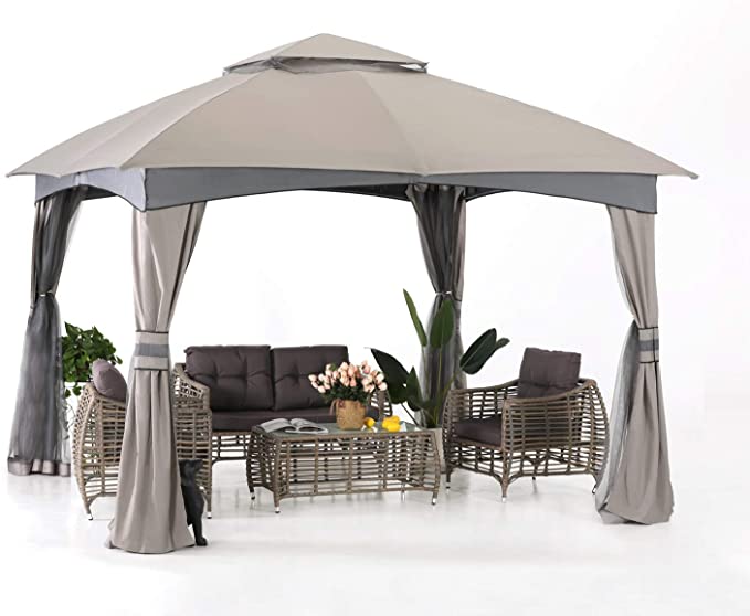 ABCCANOPY 11' x 11' Patio Gazebo Canopy, Double Soft-top Garden Shelter Tent with Mosquito Netting for Your Yard, Patio, Garden or Outdoor Event (Gray)