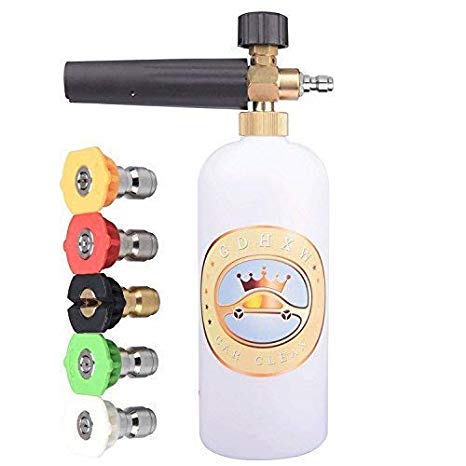 GDHXW X-777 Foam Cannon Adjustable 33 fl. oz (1Liter) Bottle Snow Foam Lance with 1/4'' Quick Connector Foam Blaster, 5 Pressure Washer Nozzles for Cleaning