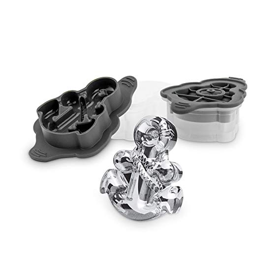 Tovolo 22009-0048 Leak-Free, Slow-Melting Novelty Anchor Ice Silicone Sealed Lid Anti-Tip, Set of 2 Stackable Molds for Whiskey, Spirits, Liquor, Cocktails, Soda & More, Charcoal/Frost