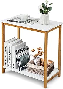 Giantex Bamboo Side Table, Modern End Table with Bamboo Frame & Storage Shelf, Compact Nightstand for Small Space, Lightweight Bedside Table for Living Room Bedroom Balcony Family