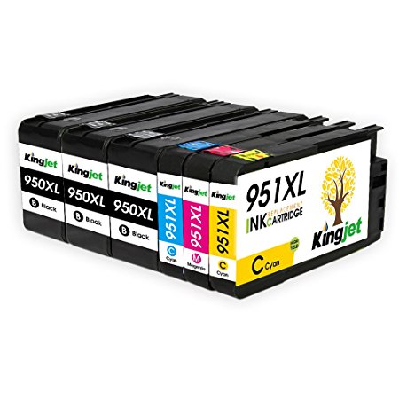 Kingjet 950XL 951XL Ink Cartridge High Yield Replacements with Updated Chips Compatible with HP Officejet Pro 8600 8610 8620 8630 8640 8660 8615 8625 251dw 276dw Series Printer(3BK 1C 1M 1Y)