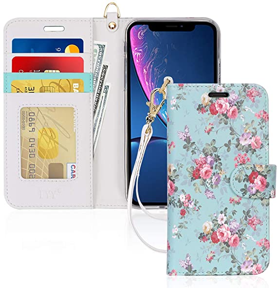 FYY Luxury PU Leather Wallet Case for iPhone Xr (6.1") 2018, [Kickstand Feature] Flip Folio Case Cover with [Card Slots] and [Note Pockets] for Apple iPhone Xr (6.1") 2018 Blossom