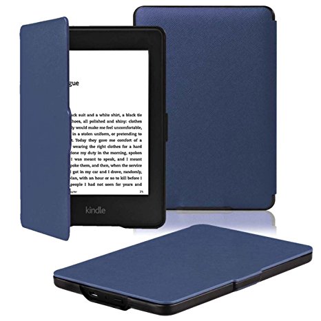 OMOTON Kindle Paperwhite Case Cover -- The Thinnest and Lightest PU Leather Smart Cover for All-New Kindle Paperwhite (Fits All versions: 2012, 2013, 2014 and 2015 All-new 300 PPI Versions) (Navy Blue)