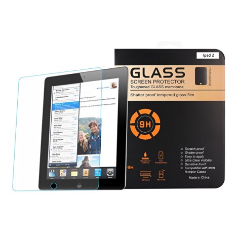 iPad 2 3 4 Tempered Glass Screen Protector, Aigou®Ultra-thin Clear Oleophobic Coating Bubble-free High Quality Invisible Shield Tempered Glass Protectors[Lifetime No-hassle Warranty]