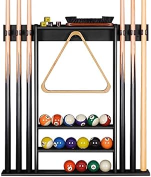 XCSOURCE Pool Cue Rack Only, Pool Stick Holder Wall Mount, 6 Pool Billiard Stick + Ball Set Wall Cue Rack, Made of 100% Bamboo Wood, Compact Billiard Table Accessories for Man Cave