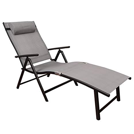 TOUCAN OUTDOOR Deluxe Aluminum Beach Yard Pool Portable Folding Reclining Adjustable Chaise Lounge Chair Recliner Outdoor Patio, Gray