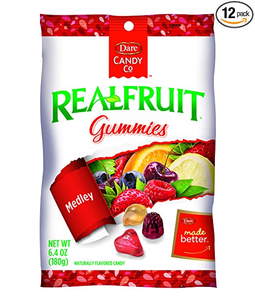 Dare REALFRUIT Gummies Fruit Medley – Naturally Flavored Candies made with Real Fruit and No Artificial Colors or Flavors - 6.4 Ounces (Pack of 12)