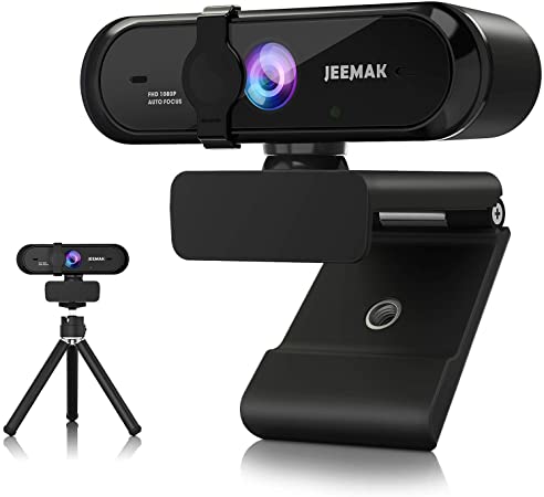JEEMAK Autofocus Webcam with Microphone for Desktop,1080P USB Web Camera with Privacy Cover and Tripod,Plug and Play for Skype/YouTube/Zoom/Facetime