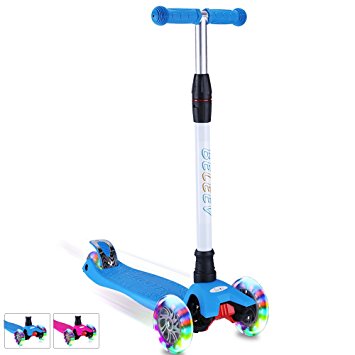 BELEEV Kick Scooter Kids 3 Wheel 4 Adjustable Height Scooter, Lean to Steer with PU LED Light Up Flashing Wheels for Children Age 3-12 Years Old