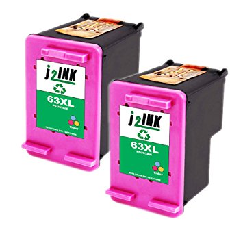 J2INK 2 Tri-Color Remanufactured Ink Cartridge for 63XL F6U63A High Yield
