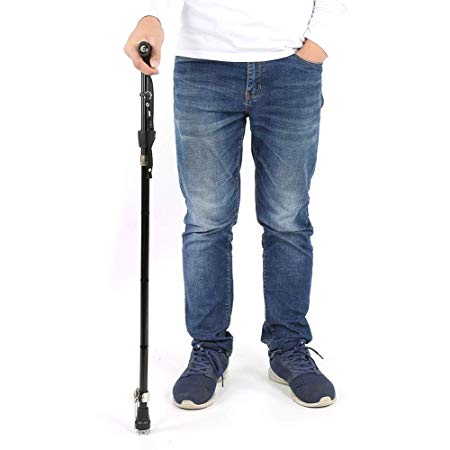 Ruiqas Aluminum Alloy Folding Walking Stick Elderly Cane Crutch with Light for Climbing