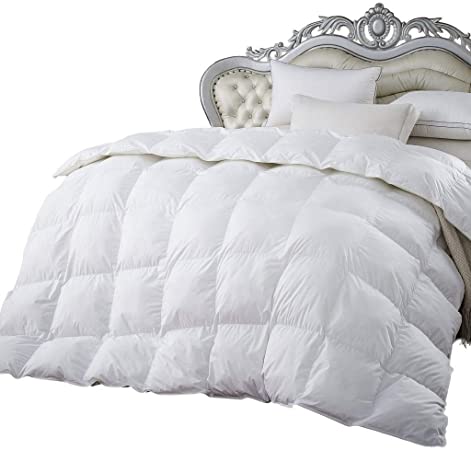 Cal King Size 1500 Thread-Count Siberian Goose Down Comforter, 100% Egyptian Cotton, White & 50Oz