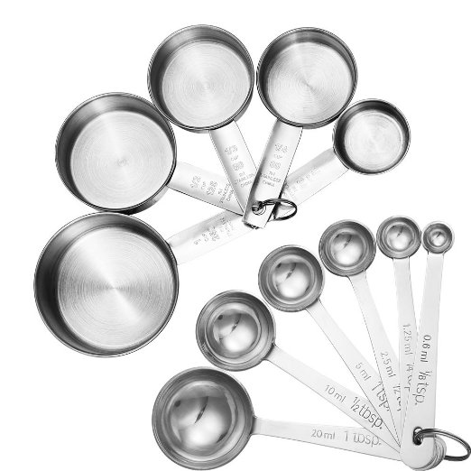 Accmor 11-Piece Stainless Steel Measuring SpoonsCups Set - Premium Stackable Tablespoons Measuring Set for Dry and Liquid Ingredients - Prefect for Cooking or Baking