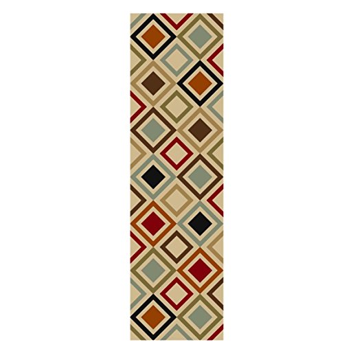 Custom Size Multicolor Squares Non-Slip Rubber Backed Hallway Carpet Runner Rug | 22-inch x 12-feet