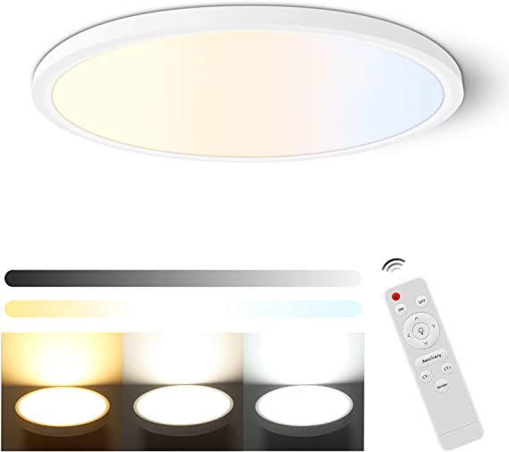 3 Colors LED Ceiling Light Dimmable, 24W 12 inch Super-thin Ceiling Lamp, 2800K-6500K Flush Mounted LED lights with Remote Control, LED Lighting for Bathroom Hallway Bedroom Living Room Kitchen Ofiice