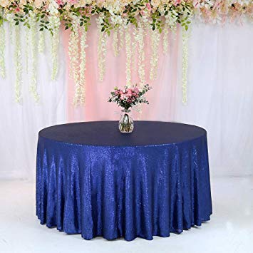 TRLYC 108-Inch Round Sequin Tablecloth for Wedding Happy New Year-Matt Navy