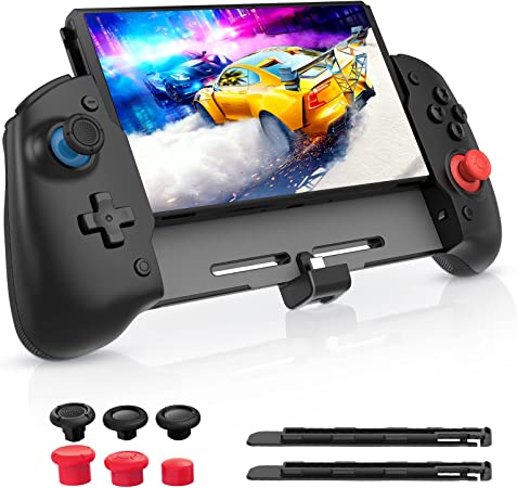 NexiGo Gripcon, Enhanced Switch/Switch OLED Controller for Handheld Mode, Ergonomic Design with 6-Axis Gyro, Back Button Mapping, Vibration (Black)