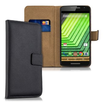 kwmobile Elegant synthetic leather case for the Motorola Moto X Play with magnetic fastener and stand function in black